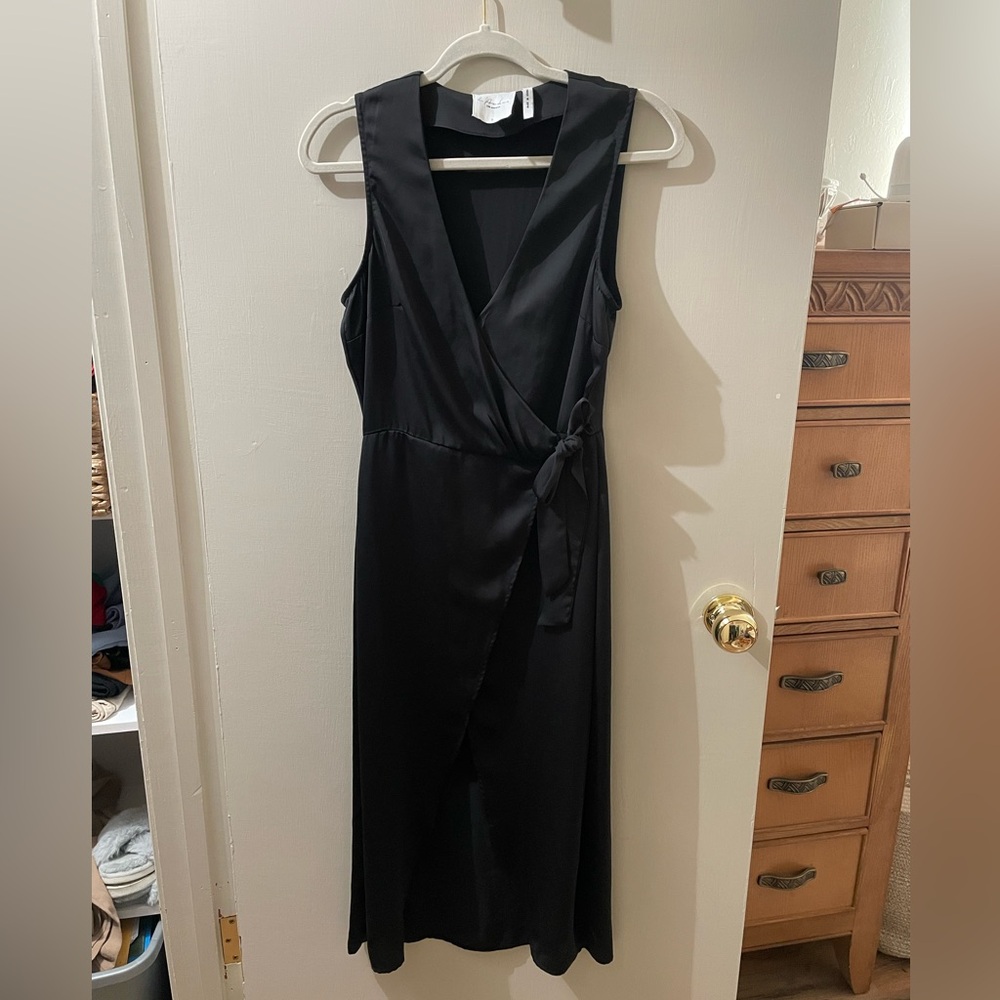 Revolve L’Academie Black Midi Wrap Dress